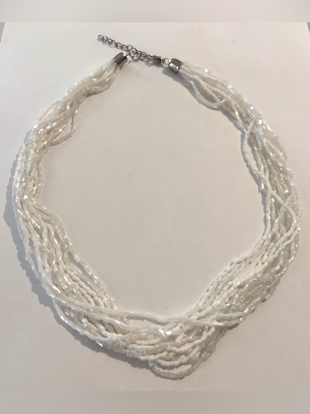 Fashion Jewelry White Multi-Strand Glass Bead Necklace